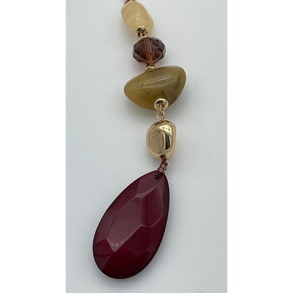 Chicos Syrah Warm Tone Multi Colored Beaded Gold Tone Y-Necklace NWT - Picture 5 of 7